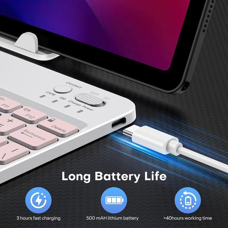 Omoton Bluetooth Keyboard for Tablet/Android/Windows/iOS, with 7 Colors Backlight Rechargeable Wireless Mini Keyboard for Galaxy Tab A9+ / S9 FE / S10 / S11 / A11 Series etc, Pink - Image 5